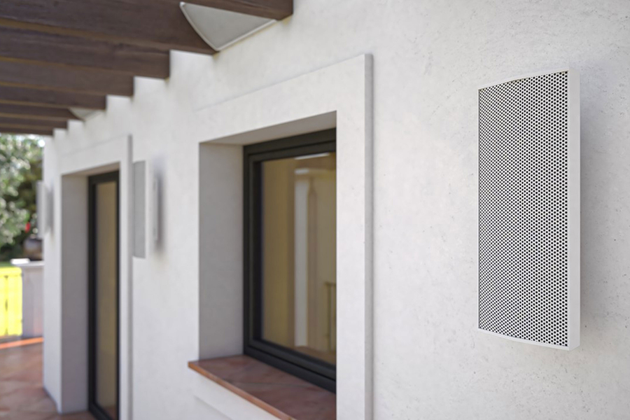Coastal Source’s Razor speakers mounted on a home’s exterior.