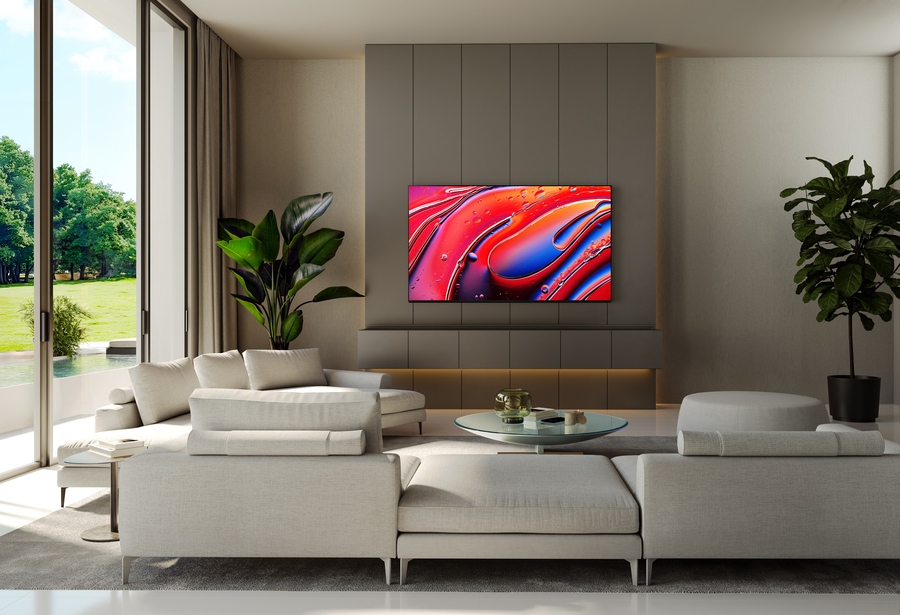 Modern living room featuring a wall-mounted Sony BRAVIA television.